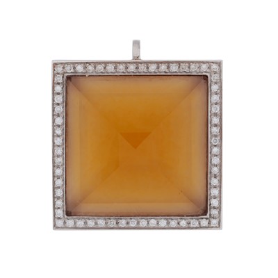 Lot 128 - A citrine and diamond pendant