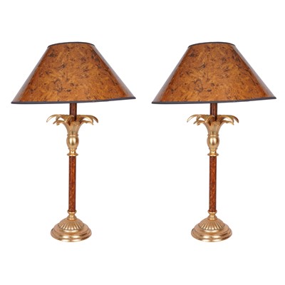 Lot 237 - A pair of Neoclassical style parcel glt and burr walnut effect table lamps