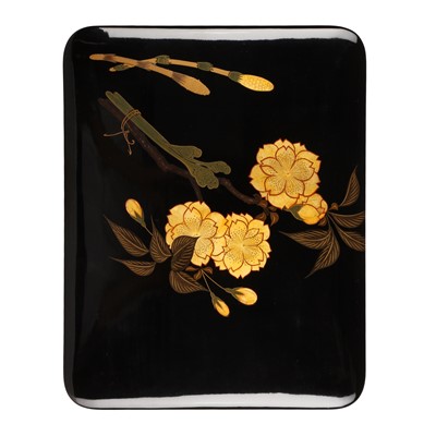 Lot 112 - A Japanese lacquer 'prunus' tebako accessory box, Meiji period
