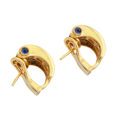 Lot 43 - A pair of diamond and sapphire earrings