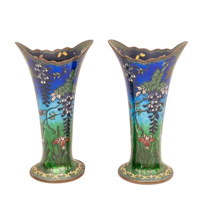 Lot 344 - A pair of French cloisonné vases