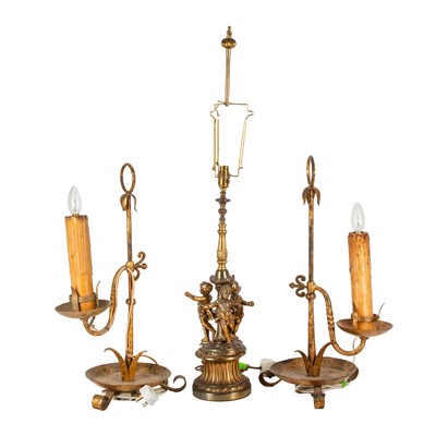 Lot 235 - A pair of French provincial gilt wrought iron table lamps