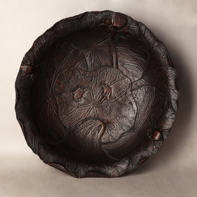 Lot 131 - A large Japanese wooden 'lotus' bowl, Meiji period, 19th century
