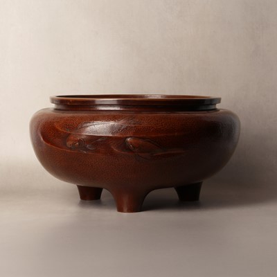 Lot 82 - A large Japanese copper 'carp' bowl, Meiji period, 20th century