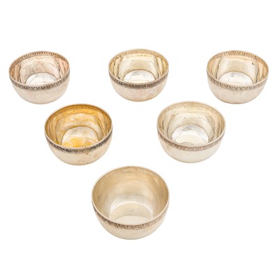 Lot 683 - A set of six late 20th century Indian silver bowls