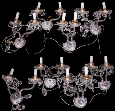 Lot 239 - A group of eight cut glass twin light wall appliques