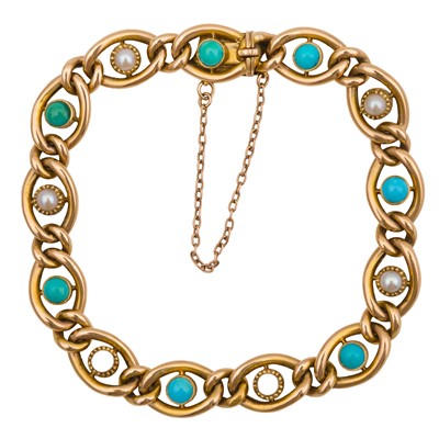 Lot 231 - A turquoise and pearl bracelet