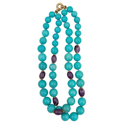 Lot 33 - A turquoise and amethyst necklace