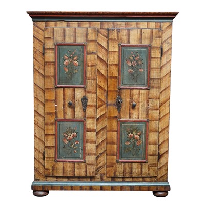 Lot 177 - A Tyrolean painted pine 'Bauernschrank' armoire