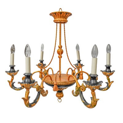 Lot 228 - A 19th century style painted and parcel gilt six lights chandelier