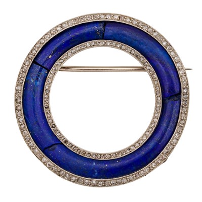 Lot 1 - A lapis and diamond brooch