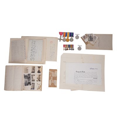 Lot 350 - A group of WW1 medals on bar, together with miniatures
