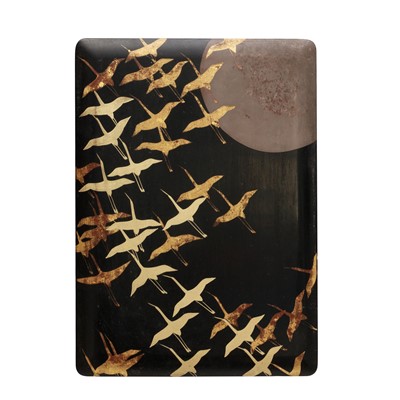 Lot 111 - A Japanese lacquer 'cranes' box and cover, fumi-bako, 19th/20th century