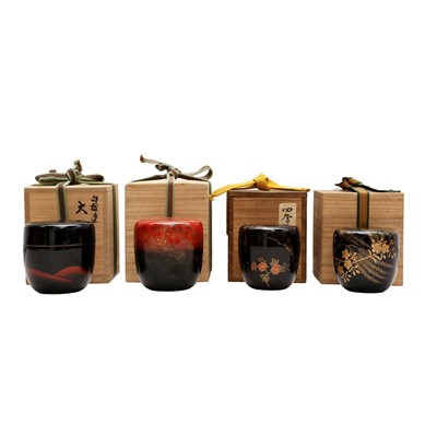 Lot 119 - A group of four Japanese lacquer and maki-e natsume tea caddies, 20th century