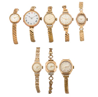Lot 525 - A Group Of Eight Vintage Ladies' Gold Watches