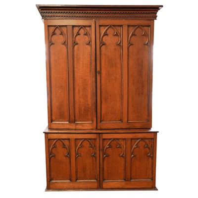Lot 176 - A Victorian Gothic Revival oak housekeeper's cupboard