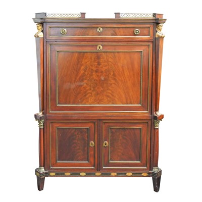 Lot 207 - A French Empire flame mahogany secrétaire à abattant