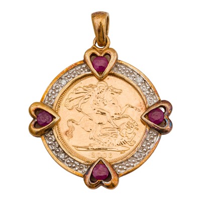 Lot 64 - A gem-set half sovereign pendant