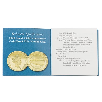 Lot 100 - Five Ounce Fifty Pound Gold Proof Coin Dunkirk 80th Anniversary