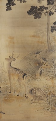 Lot 245 - A Japanese painting of deer, Meiji period