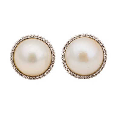 Lot 377 - A pair of mabé pearl earrings