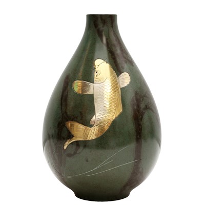 Lot 103 - A Japanese bronze 'Koi carp' vase, 20th century