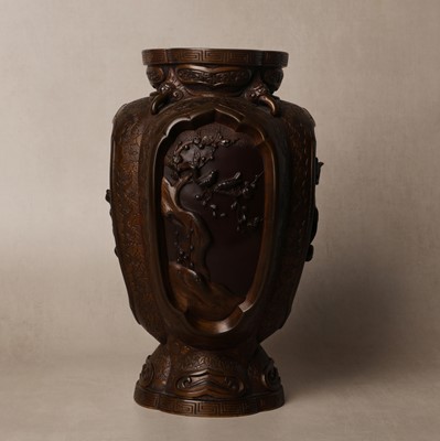 Lot 81 - A Japanese bronze 'birds and floral‘ vase, Meiji period
