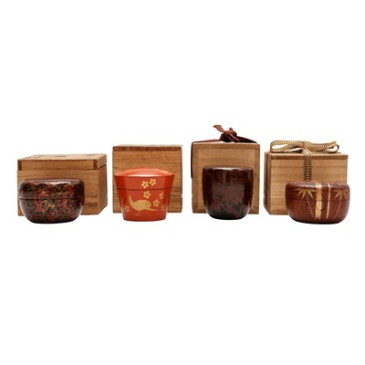 Lot 120 - A group of four Japanese lacquer and maki-e natsume tea caddies, 20th century