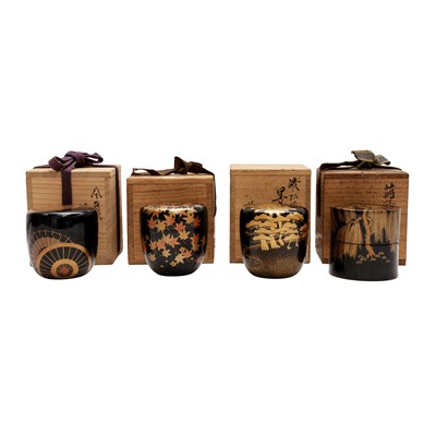 Lot 115 - A group of four Japanese lacquer and maki-e natsume tea caddies, 20th century