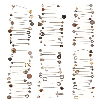 Lot 444 - A large collection of stick pins including a possible Berlin ironwork stickpin
