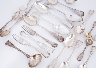 Lot 111 - A part canteen of King’s pattern antique...