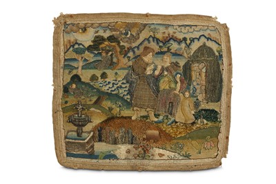 Lot 69 - A 17TH CENTURY STUMPWORK PICTURE DEPICTING AN...