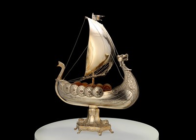 Lot 297 - A late 19th century silver-plated Viking ship,...