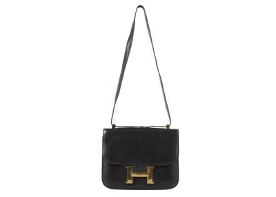 Lot 461 - Hermes black Constance bag, c.1972, black box...