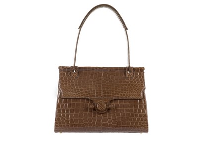 Lot 206 - Salvatore Ferragamo olive brown crocodile tote,...