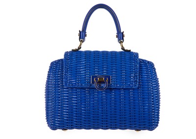 Lot 402 - Salvatore Ferragamo blue wicker Sofia tote,...