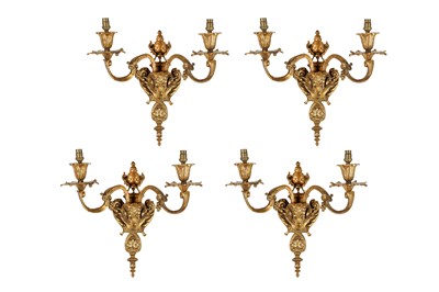 Lot 110 - A SET OF FOUR LOUIS XV STYLE ORMOLU TWIN...