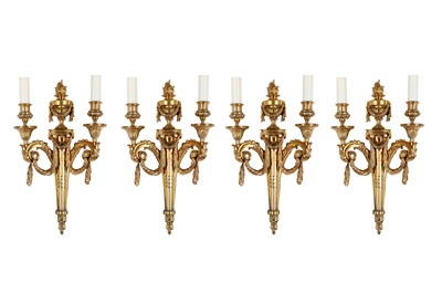 Lot 112 - A SET OF FOUR LOUIS XVI STYLE BRONZE WALL...