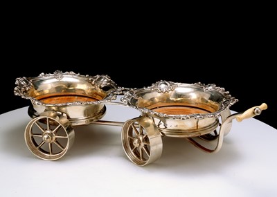 Lot 397 - A Victorian silver and plated decanter wagon,...