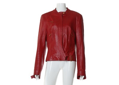 Lot 234 - Christian Dior red leather biker jacket, gilt...
