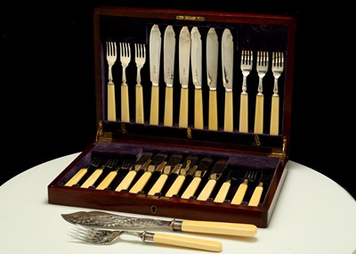 Lot 273 - A cased set of George V ivory-handled antique...
