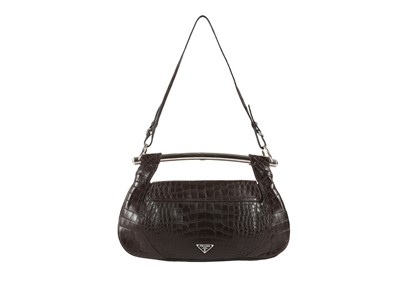 Lot 368 - Prada 'Bar' shoulder bag, brown crocodile...