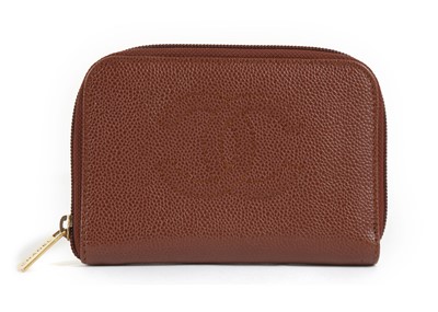 Lot 204 - Chanel brown caviar leather wallet, c....