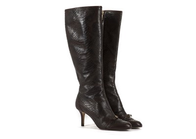 Lot 351 - Christian Dior brown python skin knee-high...