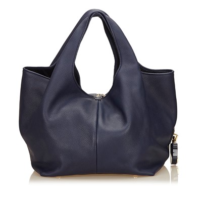 Lot 411 - Loewe blue leather Calle tote, padlock detail...