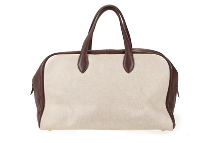 Lot 343 - Hermes brown leather and toile Victoria II...