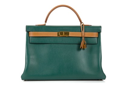 Lot 428 - Hermes bi-colour green and tan Kelly 40,...