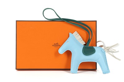 Lot 383 - Hermes Rodeo charm, blue, green and cream...