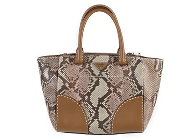 Lot 290 - Prada python skin tote, tan leather trim and...