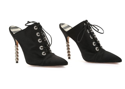 Lot 532 - Manolo Blahnik black satin heeled mules, with...